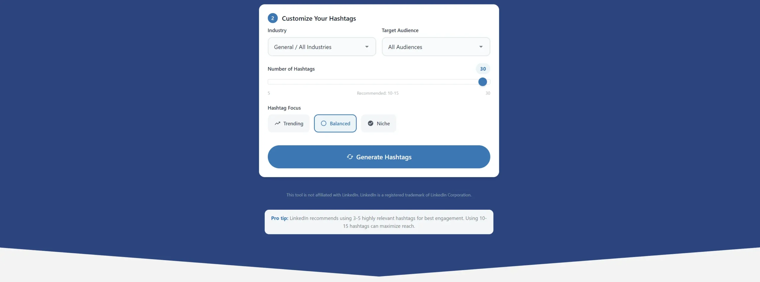 Click the "Generate Hashtags" button