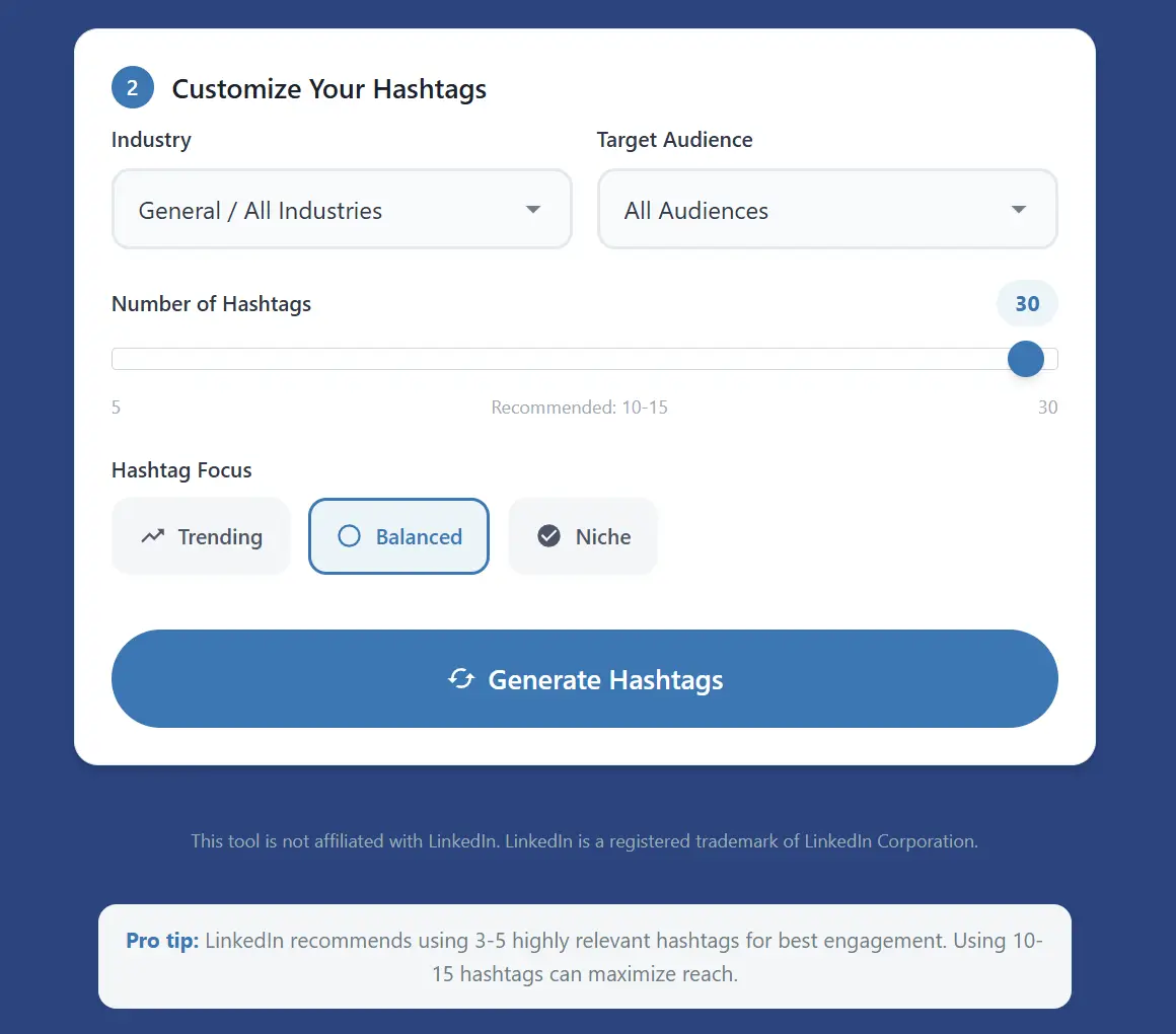 Click the Generate Hashtags button