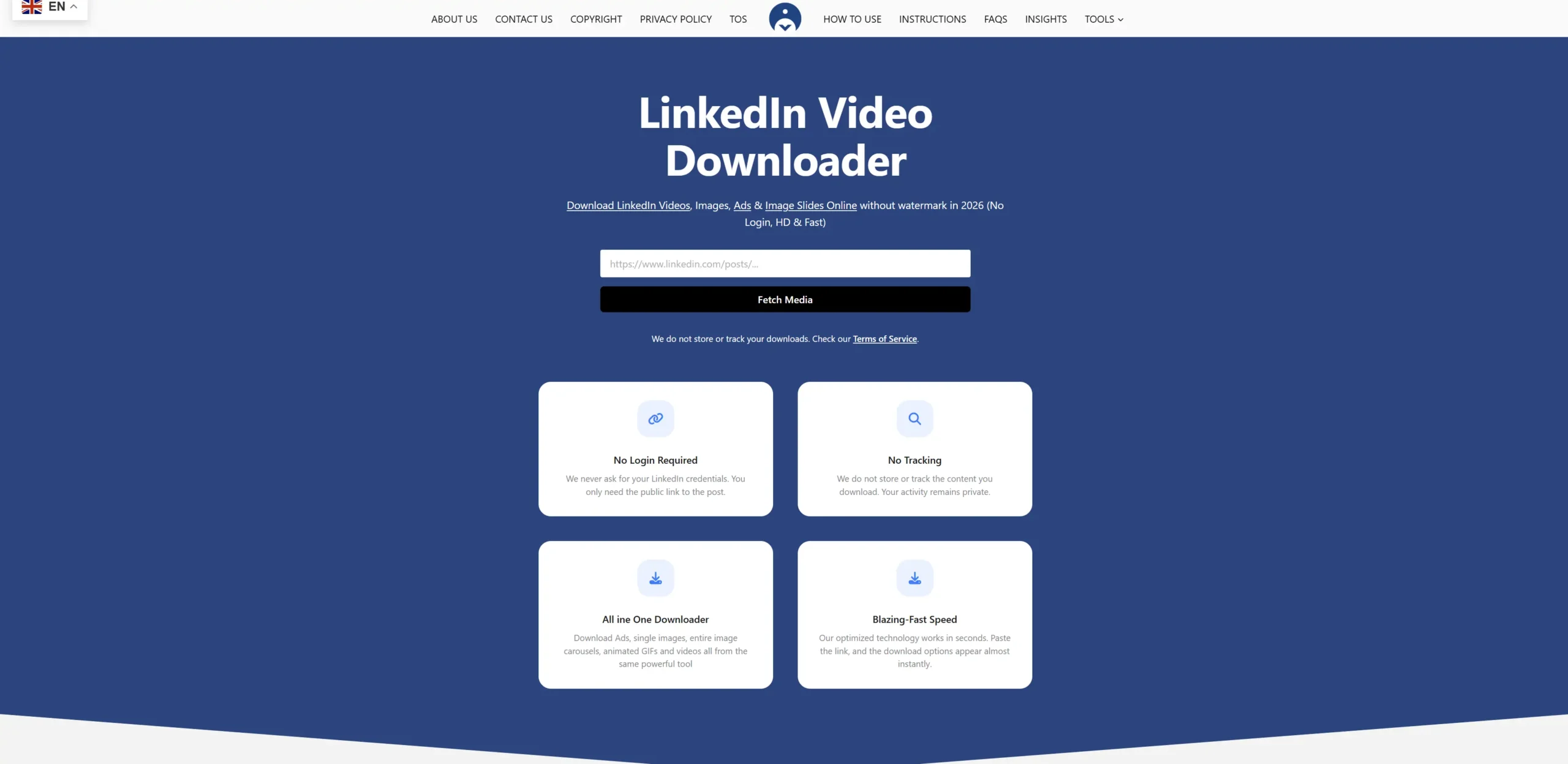 LnkdDownloader homepage screen