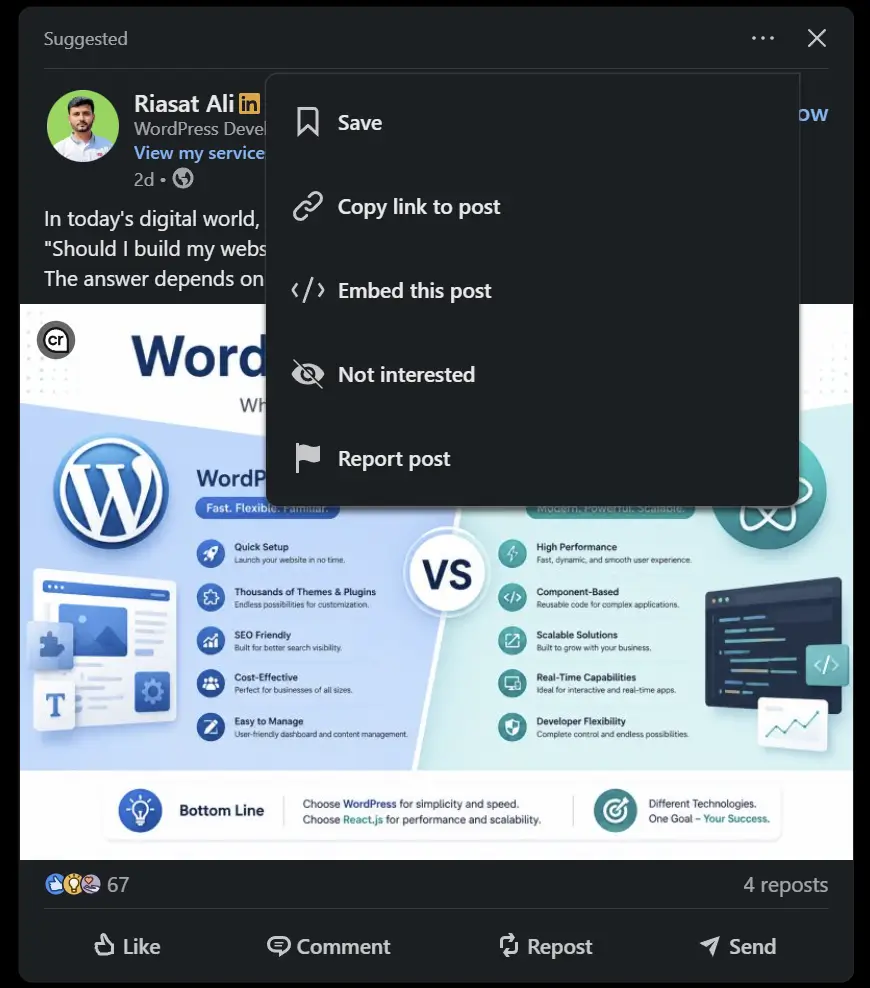 Copy the LinkedIn Post URL