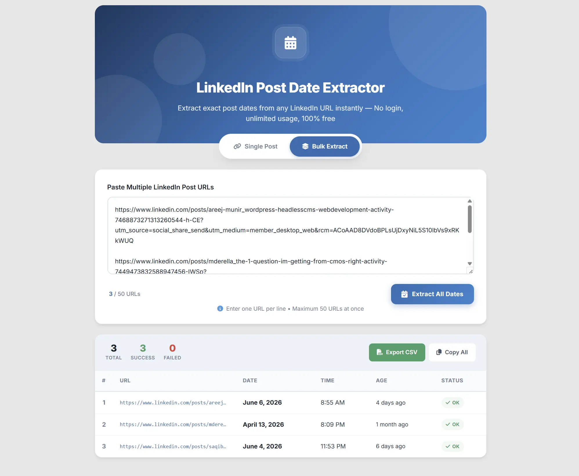LinkedIn Post Date Extractor